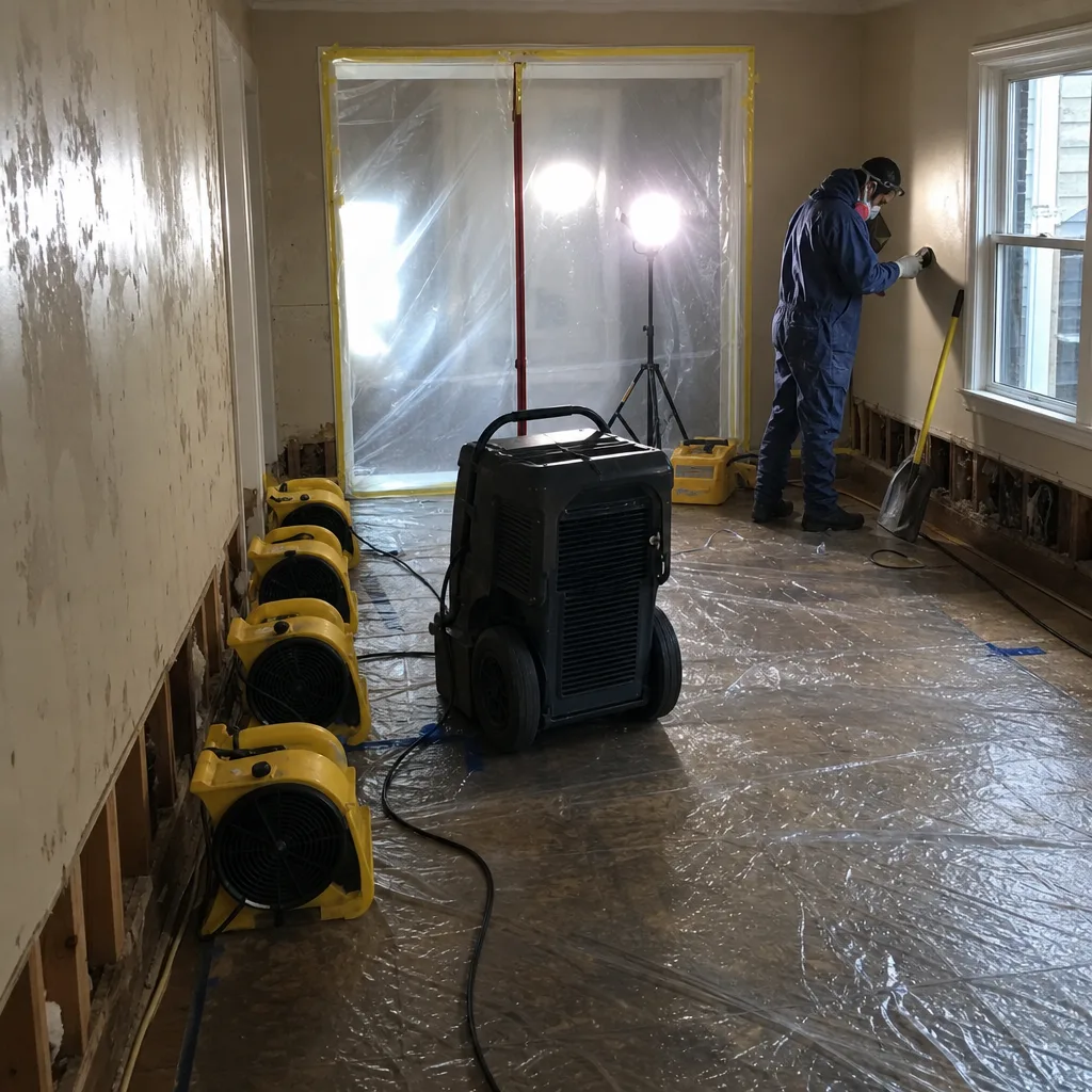 professional performing water damage restoration and structural drying
